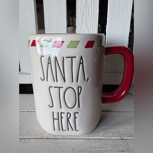 Rae Dunn White and Red SANTA STOP HERE Mug